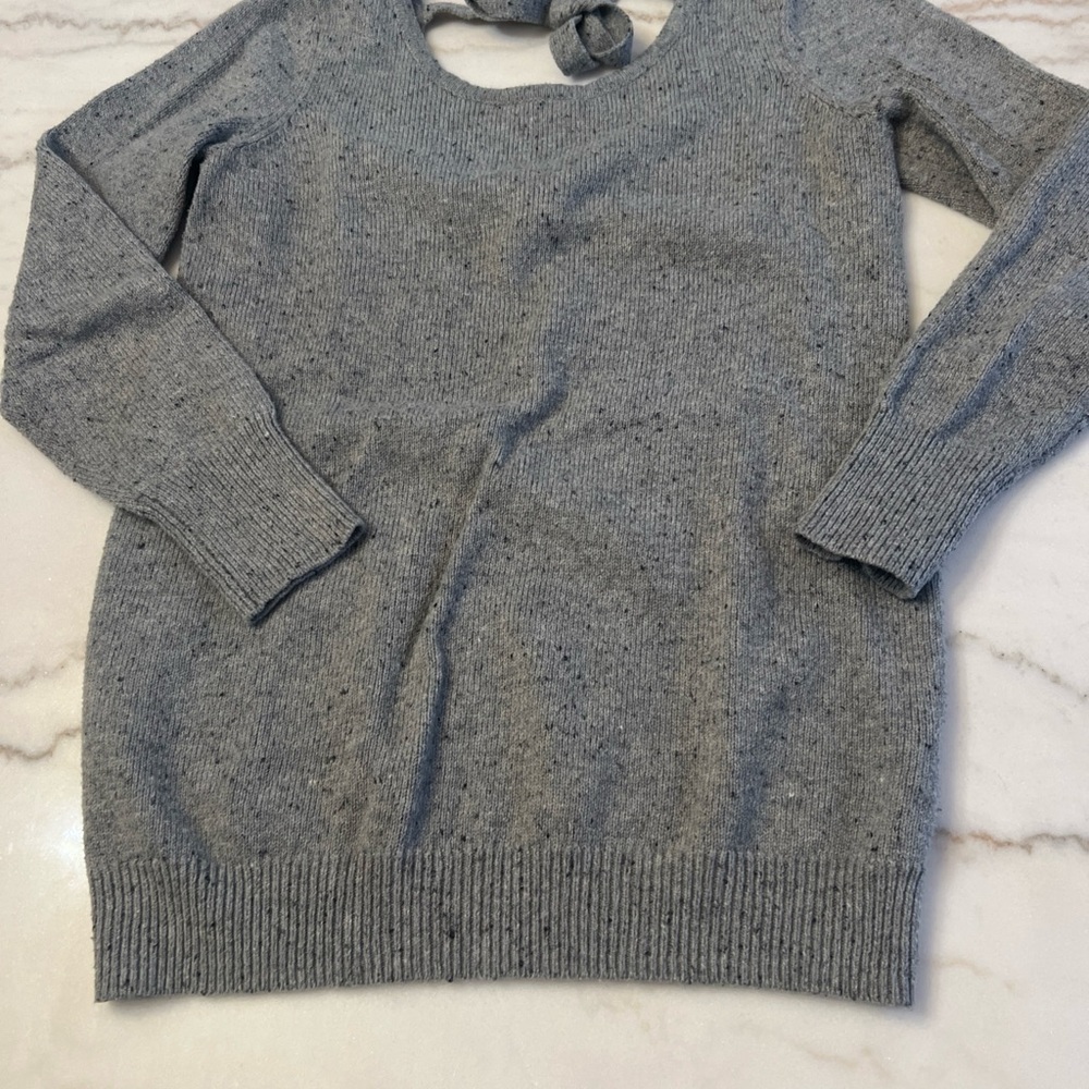 Motherhood Maternity Tie Open Back Gray Speckled Sweater Warm Size Medium